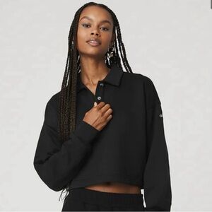 Alo Black Cropped French Terry Polo